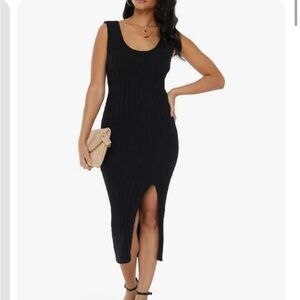 EUC Vici Collection Chunky Thick Knit Crocheted MIDI Dress with Slit